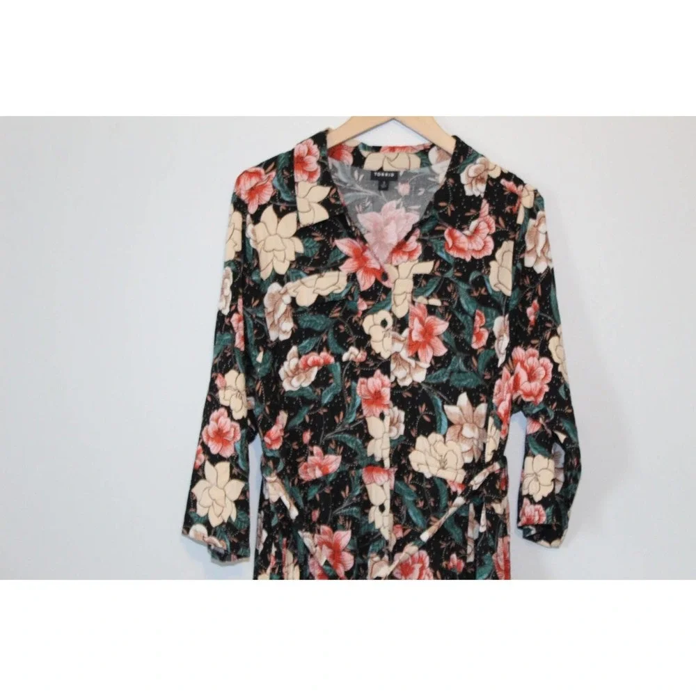 Torrid Floral Button Midi Challis Shirt Dress Black Plus Size 3 3X H14301 - Picture 4 of 16